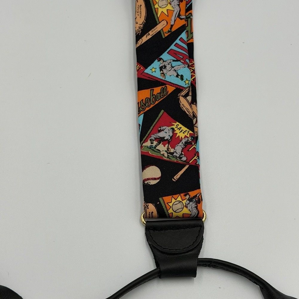 Vintage Addiction Suspenders Baseball Theme 100% Silk Made In Korea - Picture 6 of 6